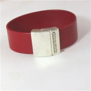 Red Wide Metallic Leather Cuff Bracelet for a Woman
