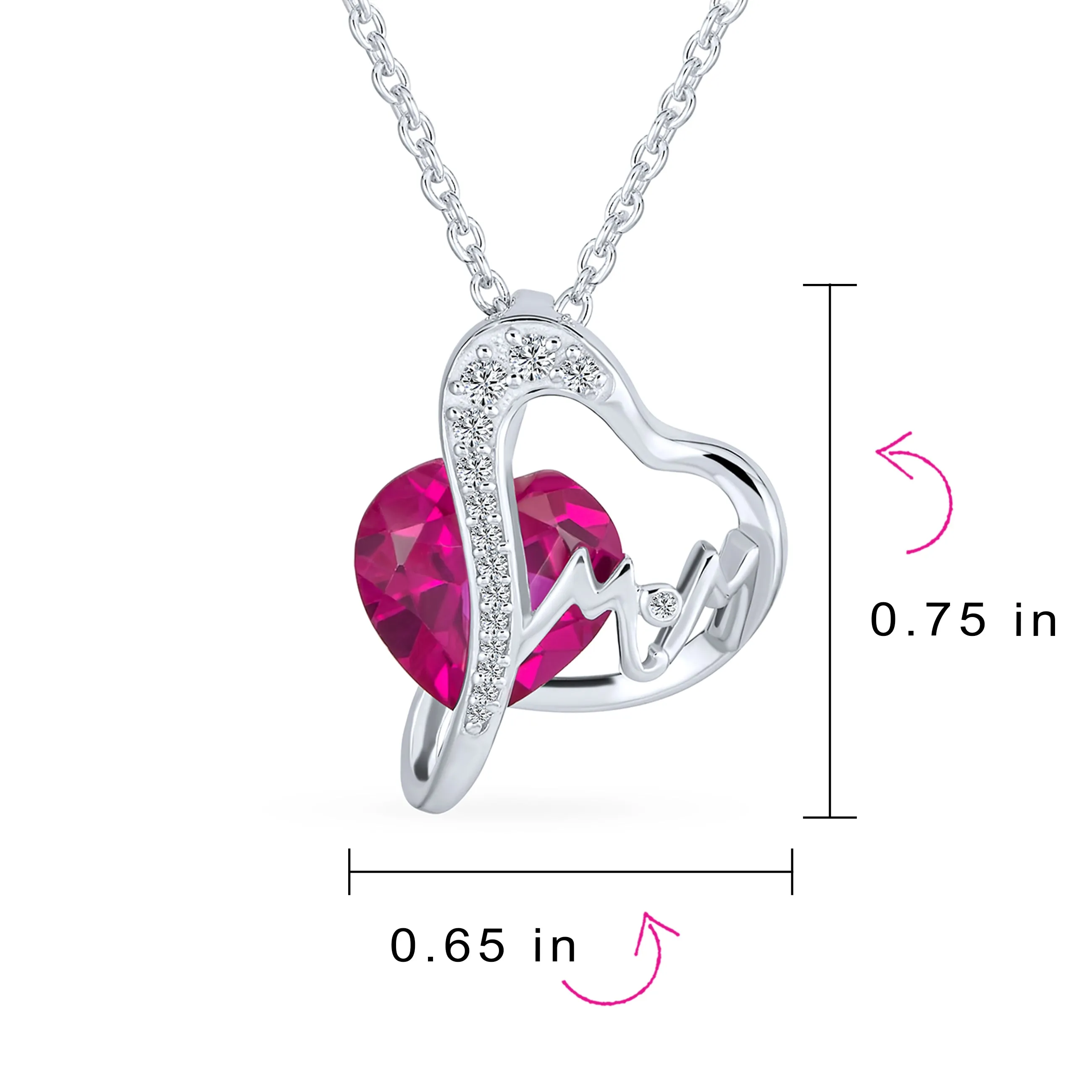 Romantic Double Infinity Heart Pendant Necklace with Ruby Red Crystal Sterling Silver