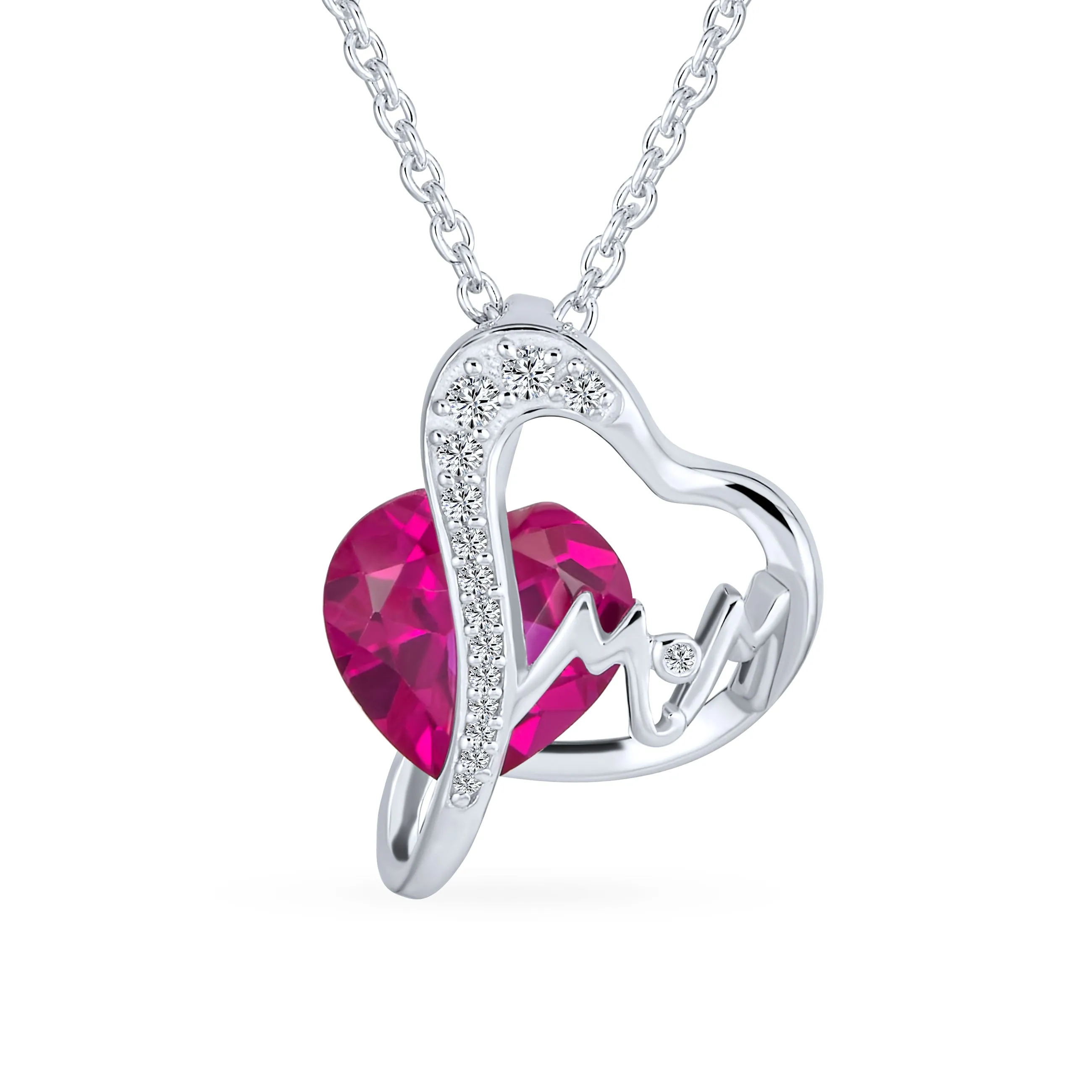 Romantic Double Infinity Heart Pendant Necklace with Ruby Red Crystal Sterling Silver