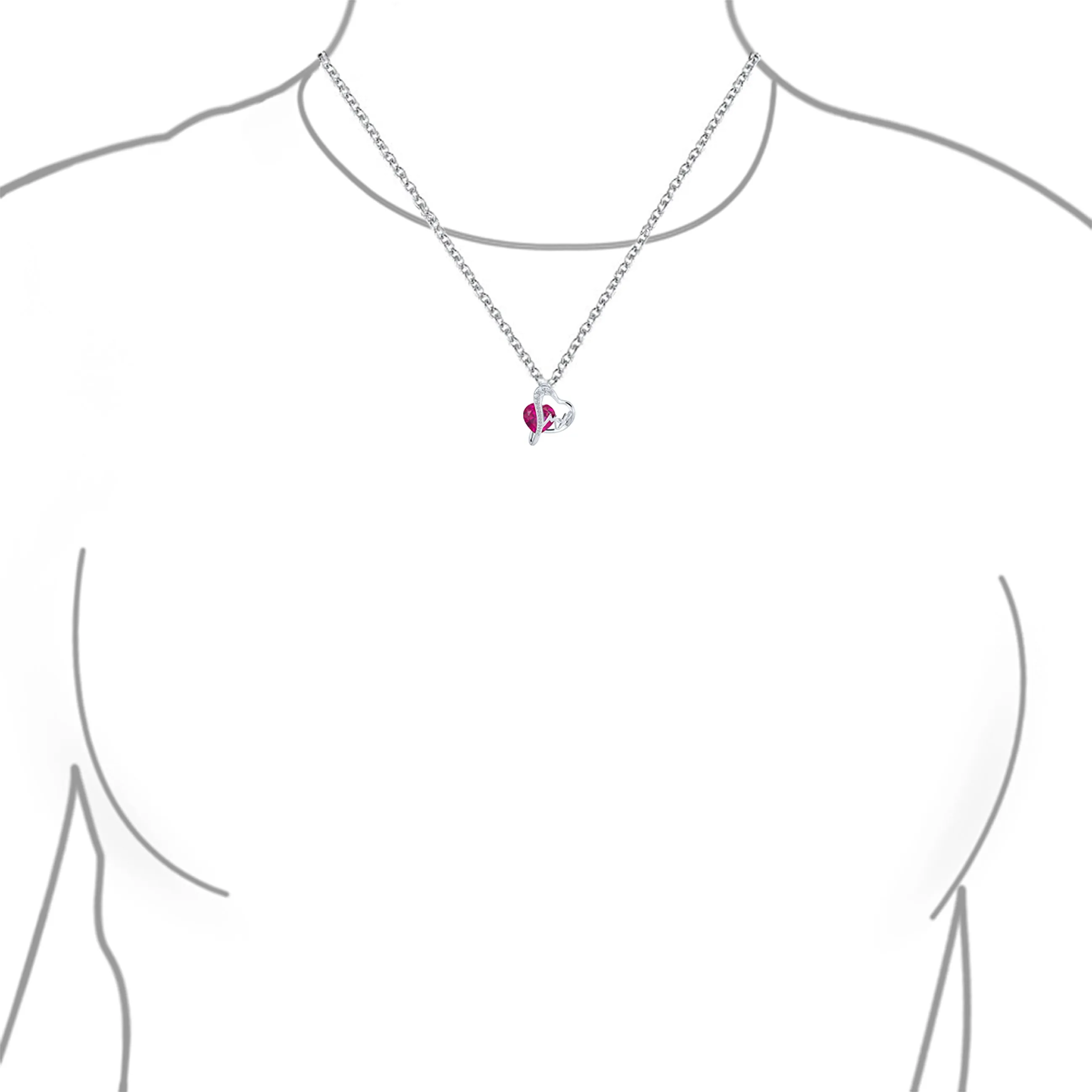 Romantic Double Infinity Heart Pendant Necklace with Ruby Red Crystal Sterling Silver