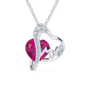 Romantic Double Infinity Heart Pendant Necklace with Ruby Red Crystal Sterling Silver