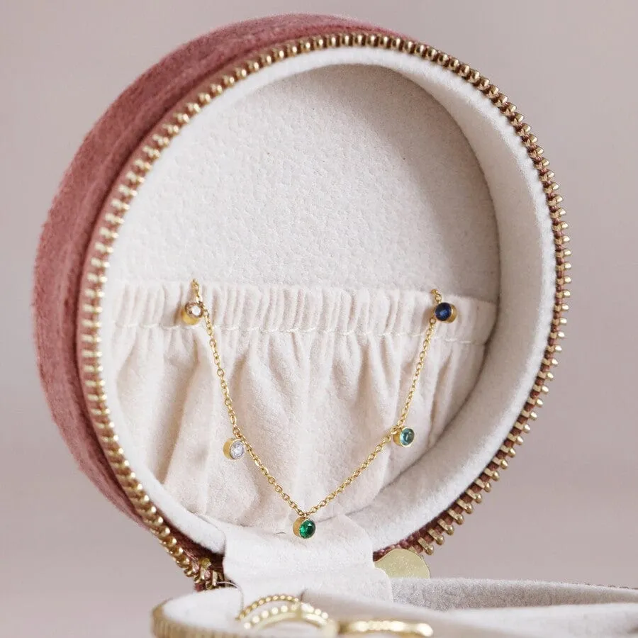 Rose Pink Velvet Round Travel Jewelry Case