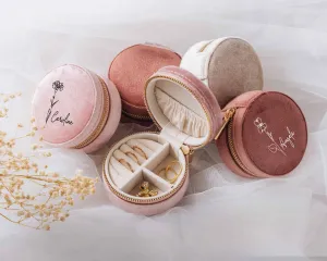 Round Velvet Jewelry Box with Birth Flower
