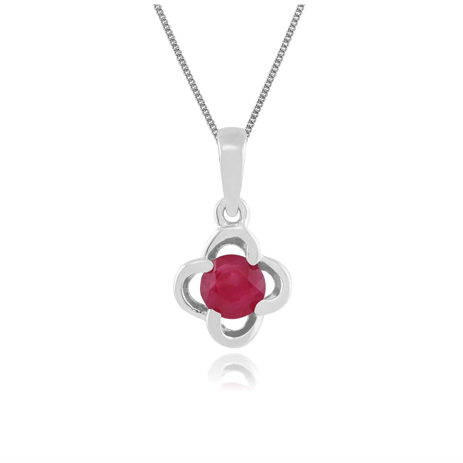 Rubin Blumen Halskette in 9ct Weiß Gold