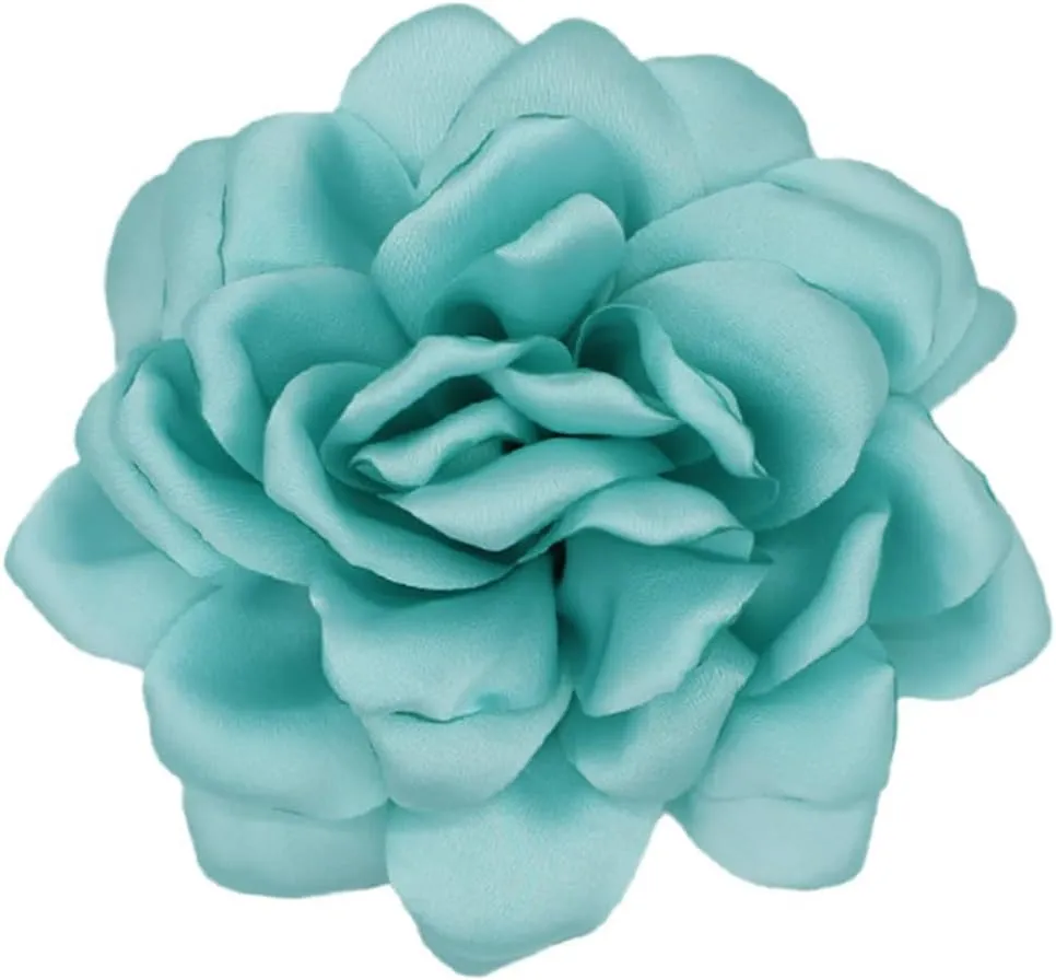 Satin Fabric Rose Flower Brooches - Handmade Floral Accessory for Wedding Party Dance Banquet Ceremony - Size: 4.72in