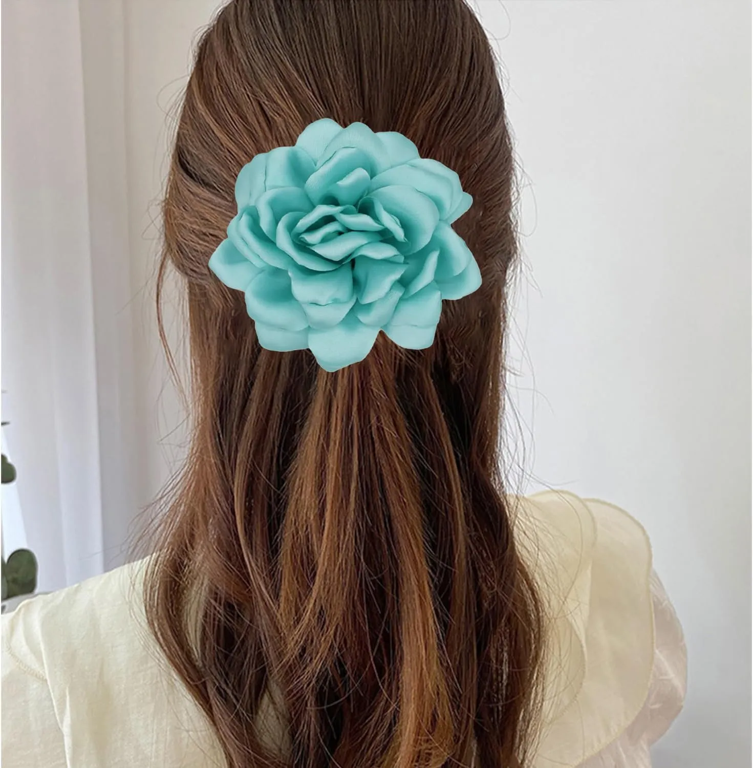 Satin Fabric Rose Flower Brooches - Handmade Floral Accessory for Wedding Party Dance Banquet Ceremony - Size: 4.72in