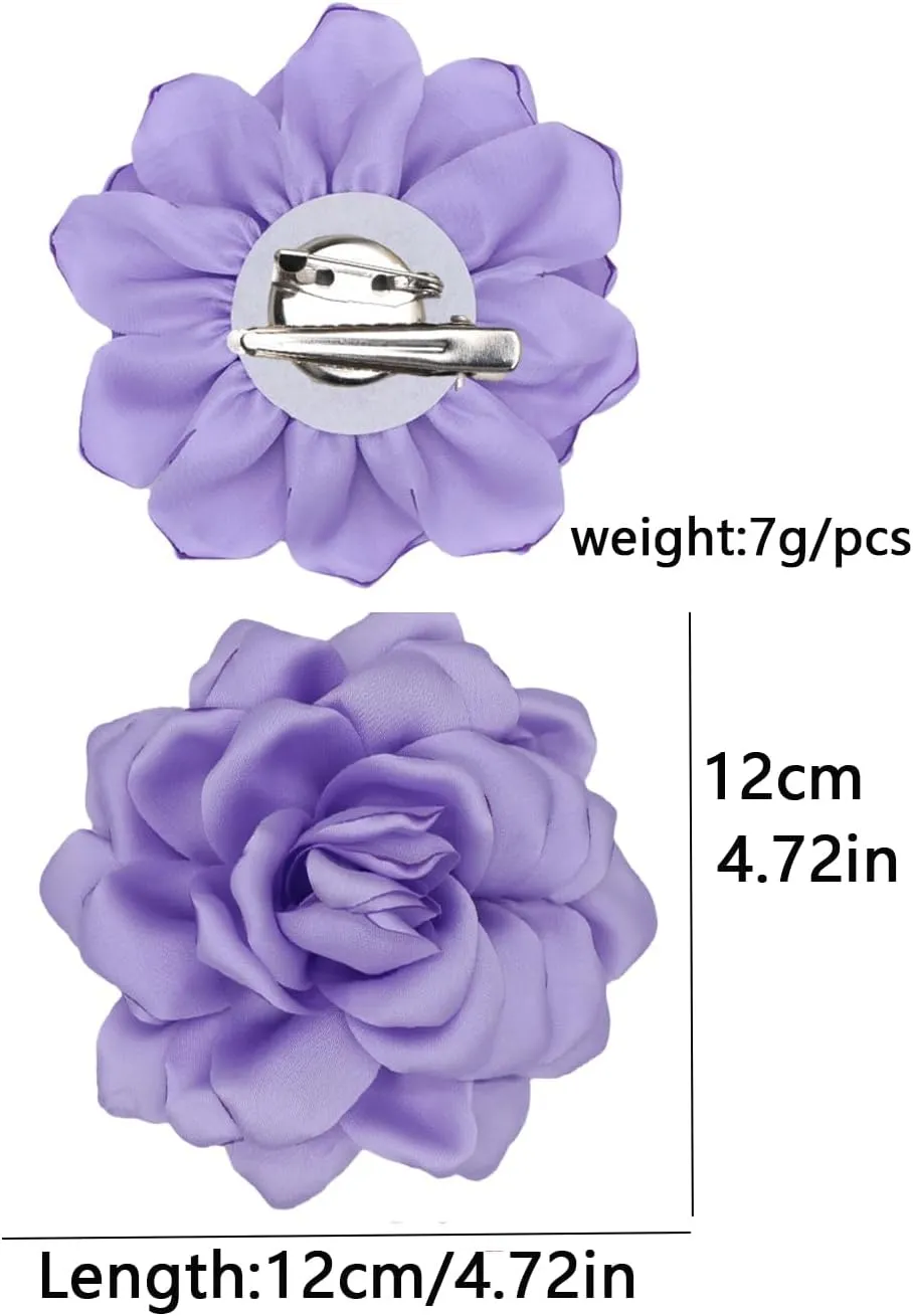 Satin Fabric Rose Flower Brooches - Handmade Floral Accessory for Wedding Party Dance Banquet Ceremony - Size: 4.72in