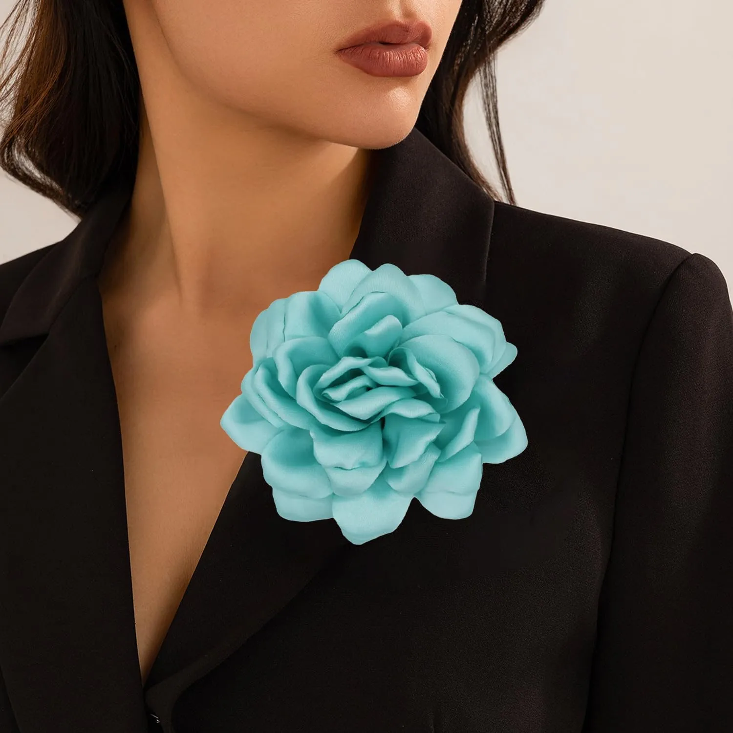 Satin Fabric Rose Flower Brooches - Handmade Floral Accessory for Wedding Party Dance Banquet Ceremony - Size: 4.72in