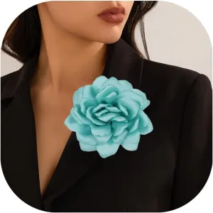 Satin Fabric Rose Flower Brooches - Handmade Floral Accessory for Wedding Party Dance Banquet Ceremony - Size: 4.72in