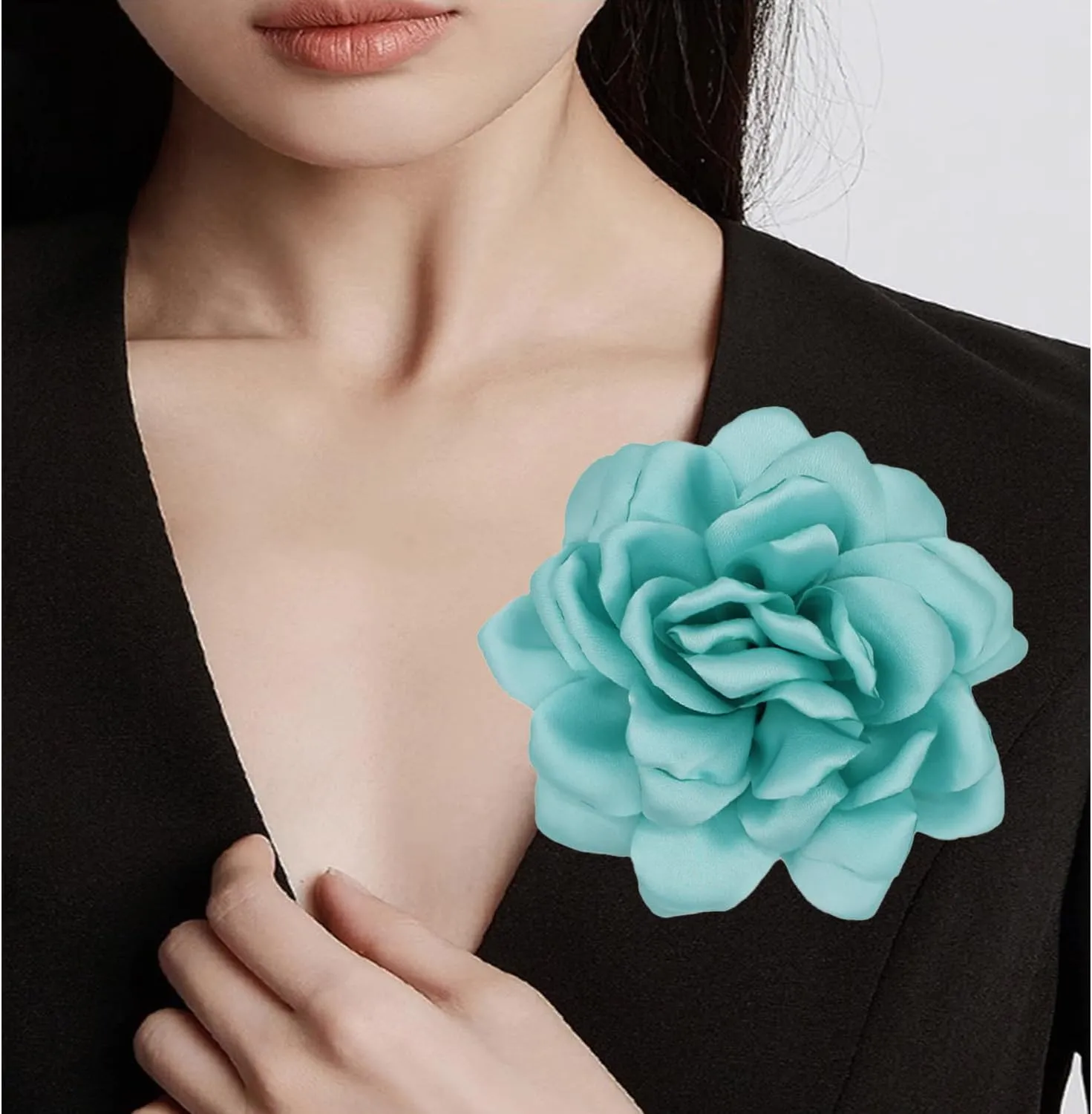 Satin Fabric Rose Flower Brooches - Handmade Floral Accessory for Wedding Party Dance Banquet Ceremony - Size: 4.72in