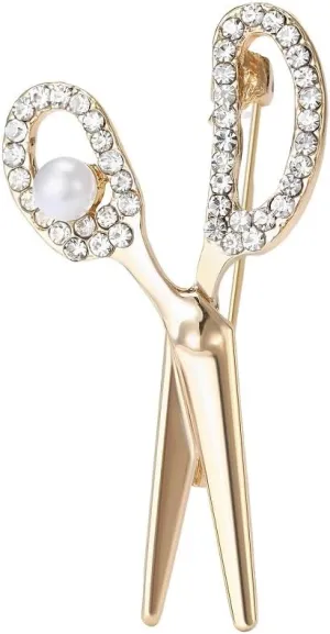 Scissors Brooch Pins for Women, Barber Hairdresser Scissors Brooch Pin, Cute Scissor Brooch Lapel Pin, Bohemian Pearl Scissors Brooches Pins for Women Hat Bag Suit Dress Accessories