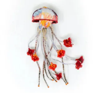 Sea Nettle Jellyfish Hand-Embroidered Brooch Pin