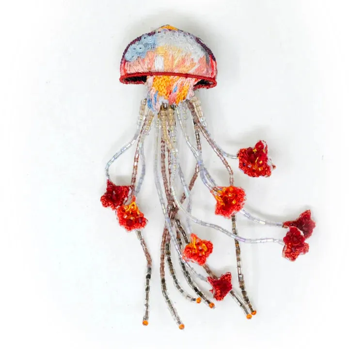 Sea Nettle Jellyfish Hand-Embroidered Brooch Pin
