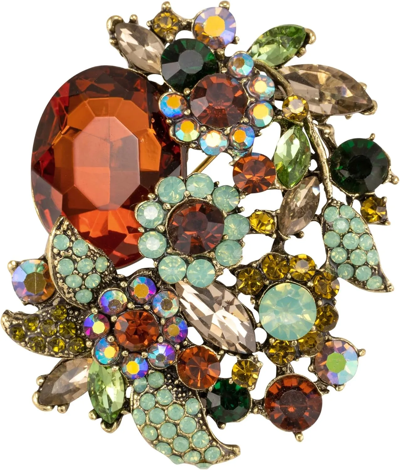 SELOVO Rhinestone Glitter Flower Brooch Pin Jewelry Scarf Accessory Vintage Gold Tone