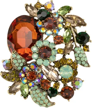 SELOVO Rhinestone Glitter Flower Brooch Pin Jewelry Scarf Accessory Vintage Gold Tone