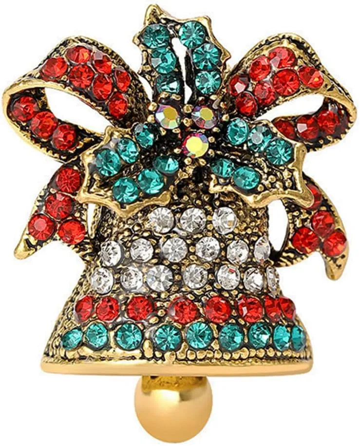SELOVO Vintage Bell Fashion Red Green Rhinestones Brooch for Women Girls