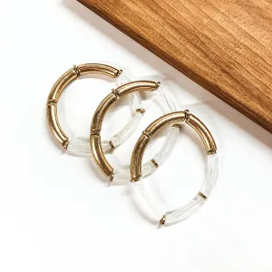 Set of Three Tube Bracelets in Clear and Gold Tone