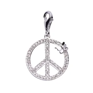 Silver and Crystal Peace Sign Charm