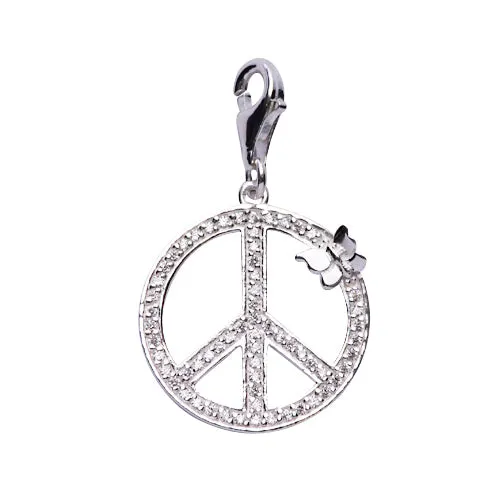 Silver and Crystal Peace Sign Charm