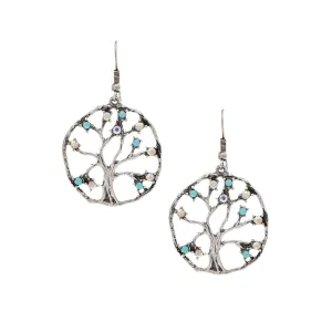Silver Blue Aurora Borealis Crystal Organic Tree Earring