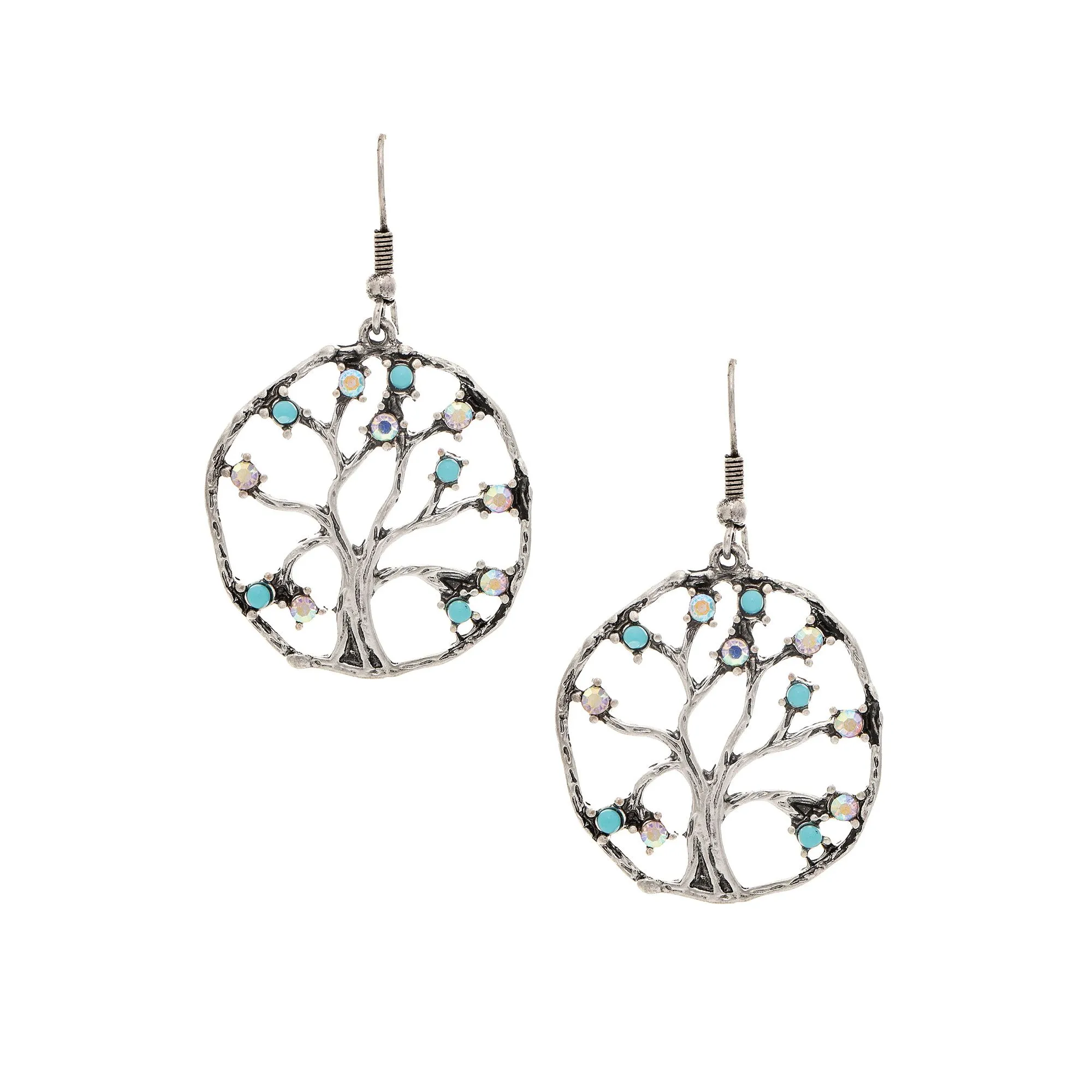 Silver Blue Aurora Borealis Crystal Organic Tree Earring