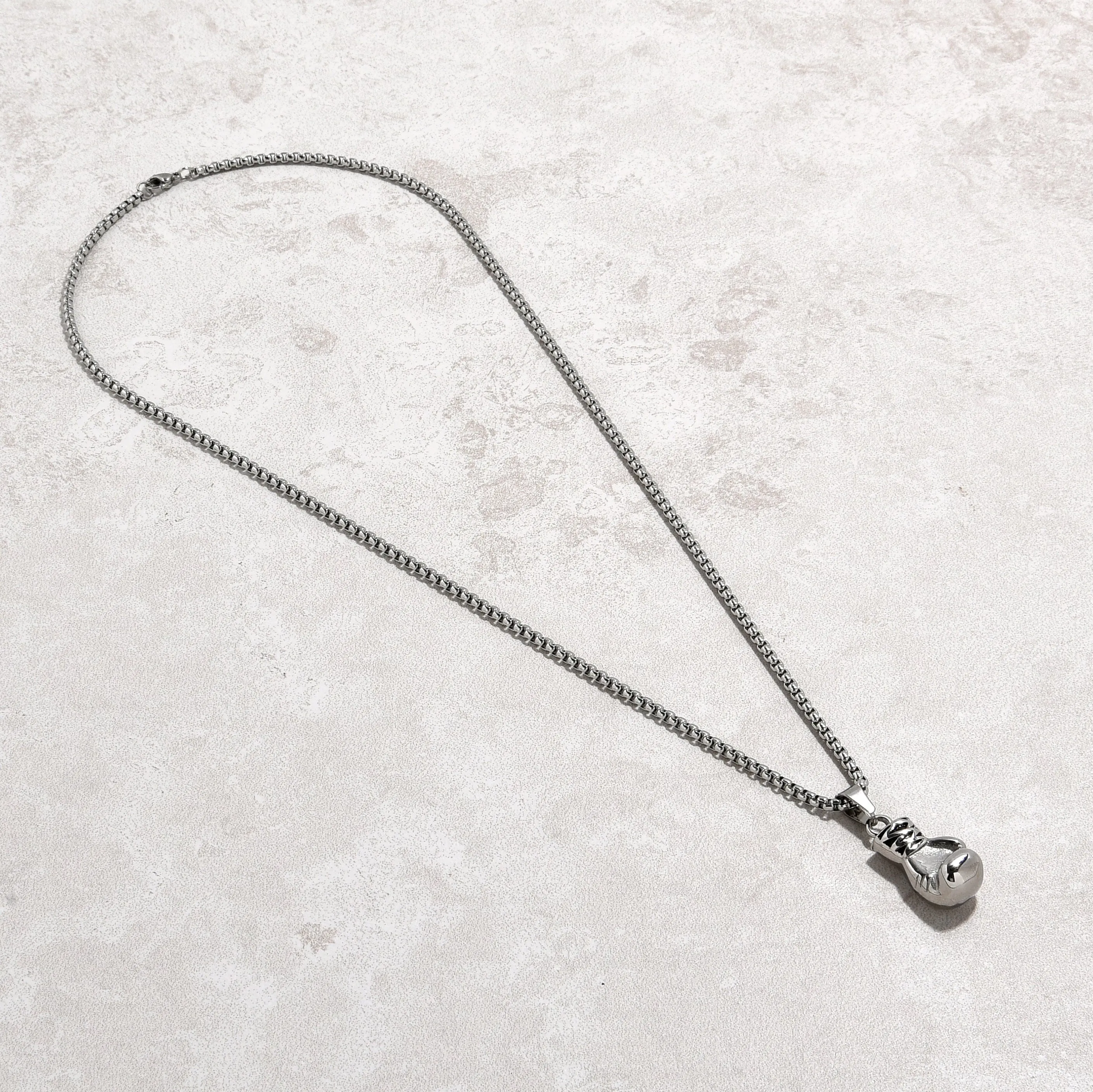 Silver Boxing Gloves Steel Hearts Necklace