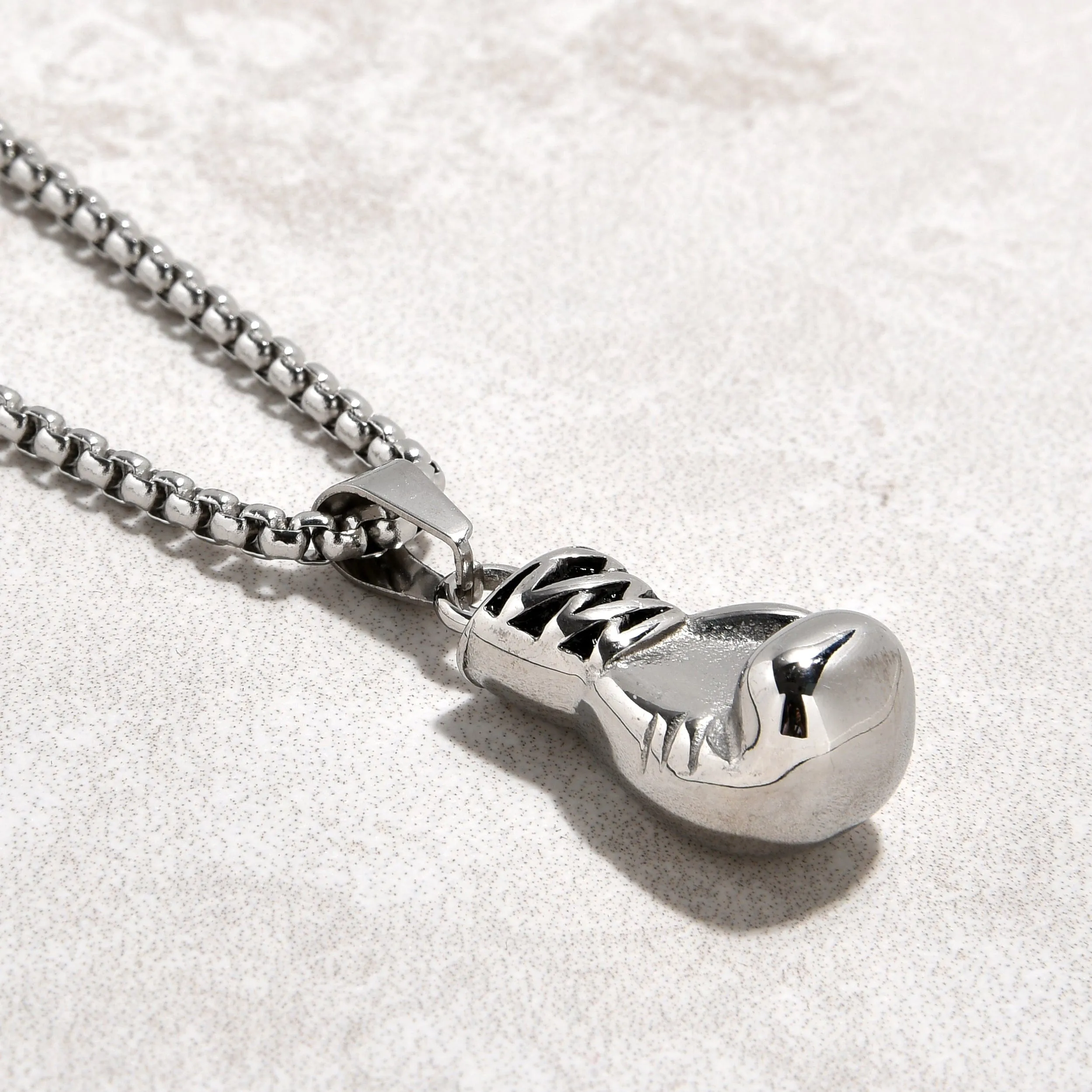 Silver Boxing Gloves Steel Hearts Necklace