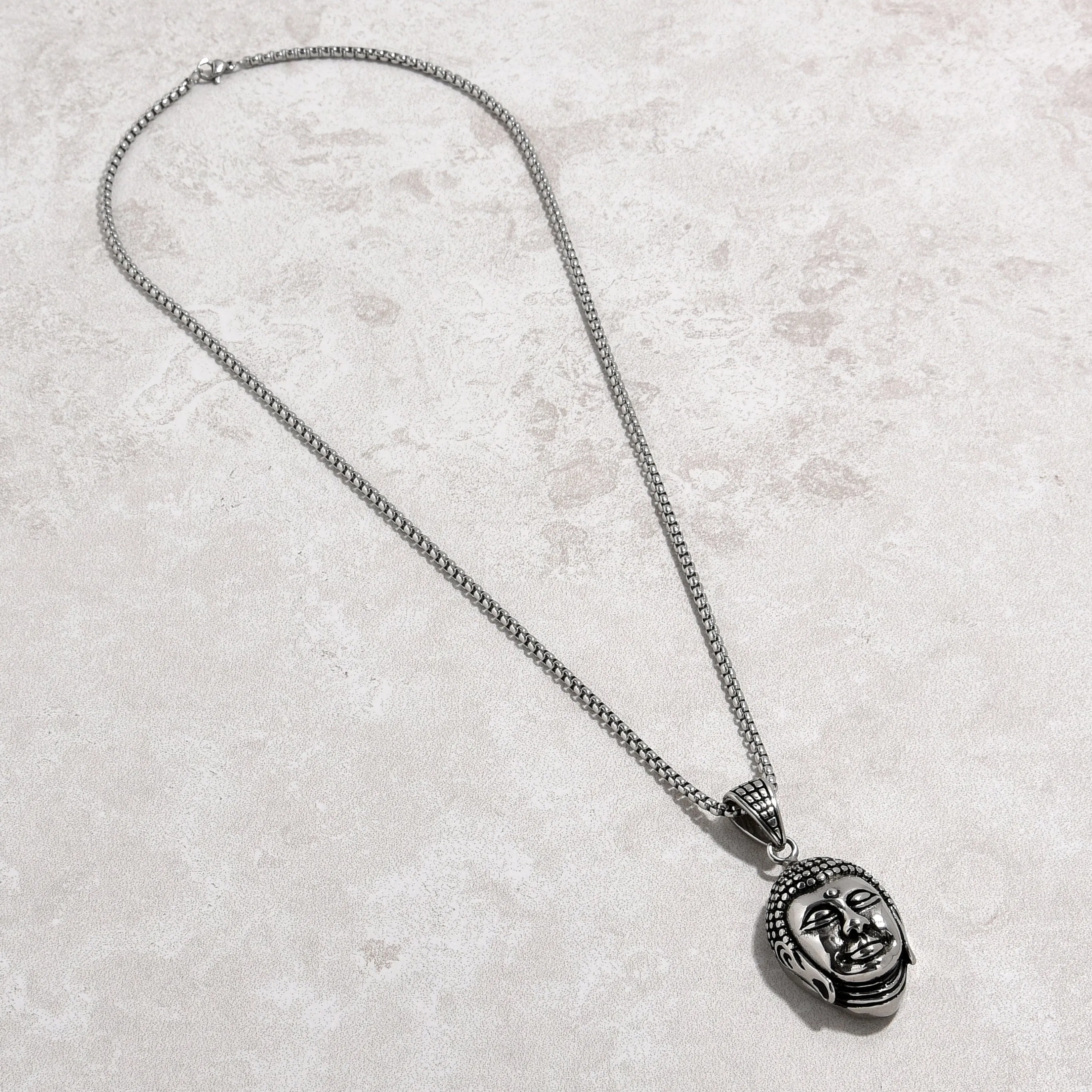 Silver Buddha Steel Hearts Necklace