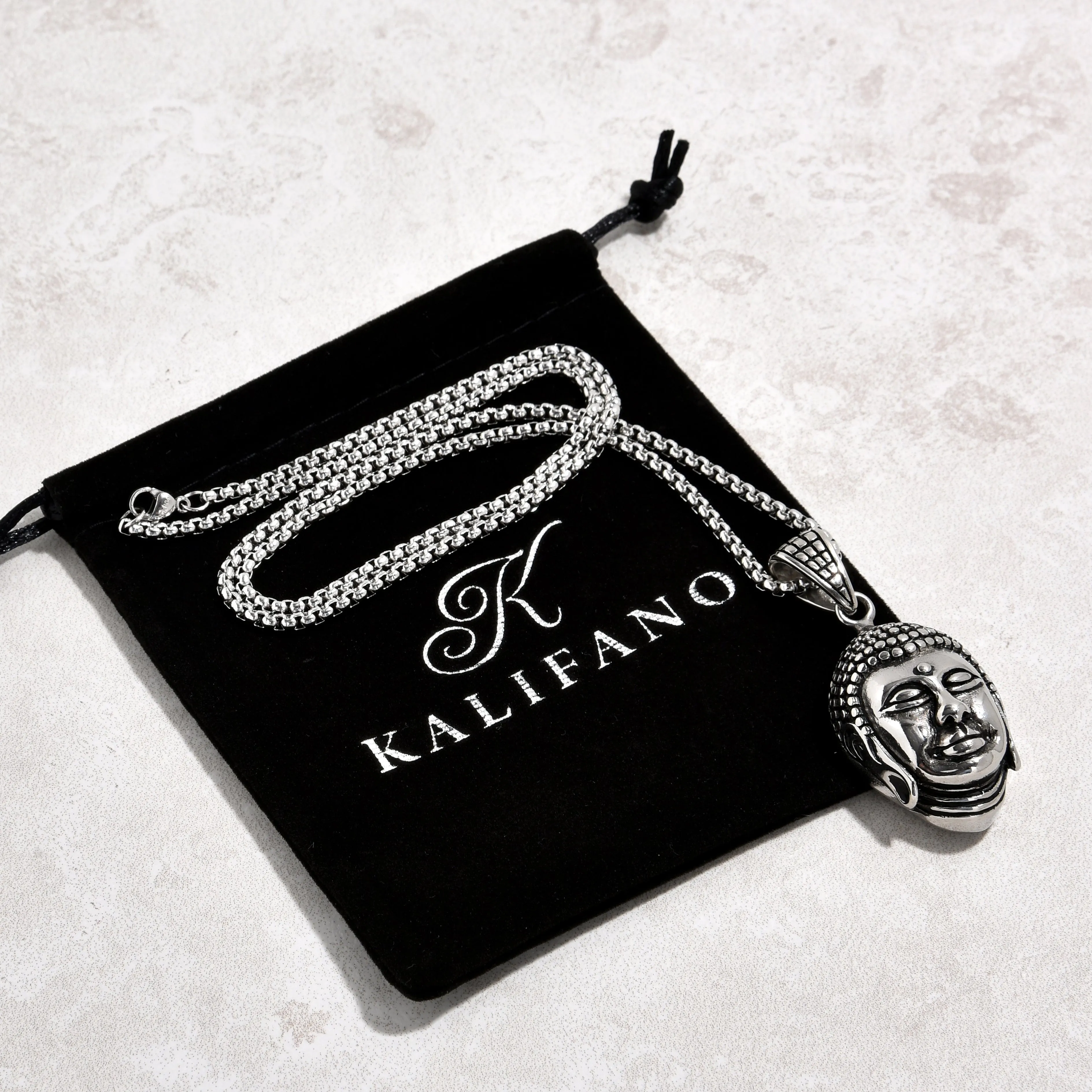 Silver Buddha Steel Hearts Necklace