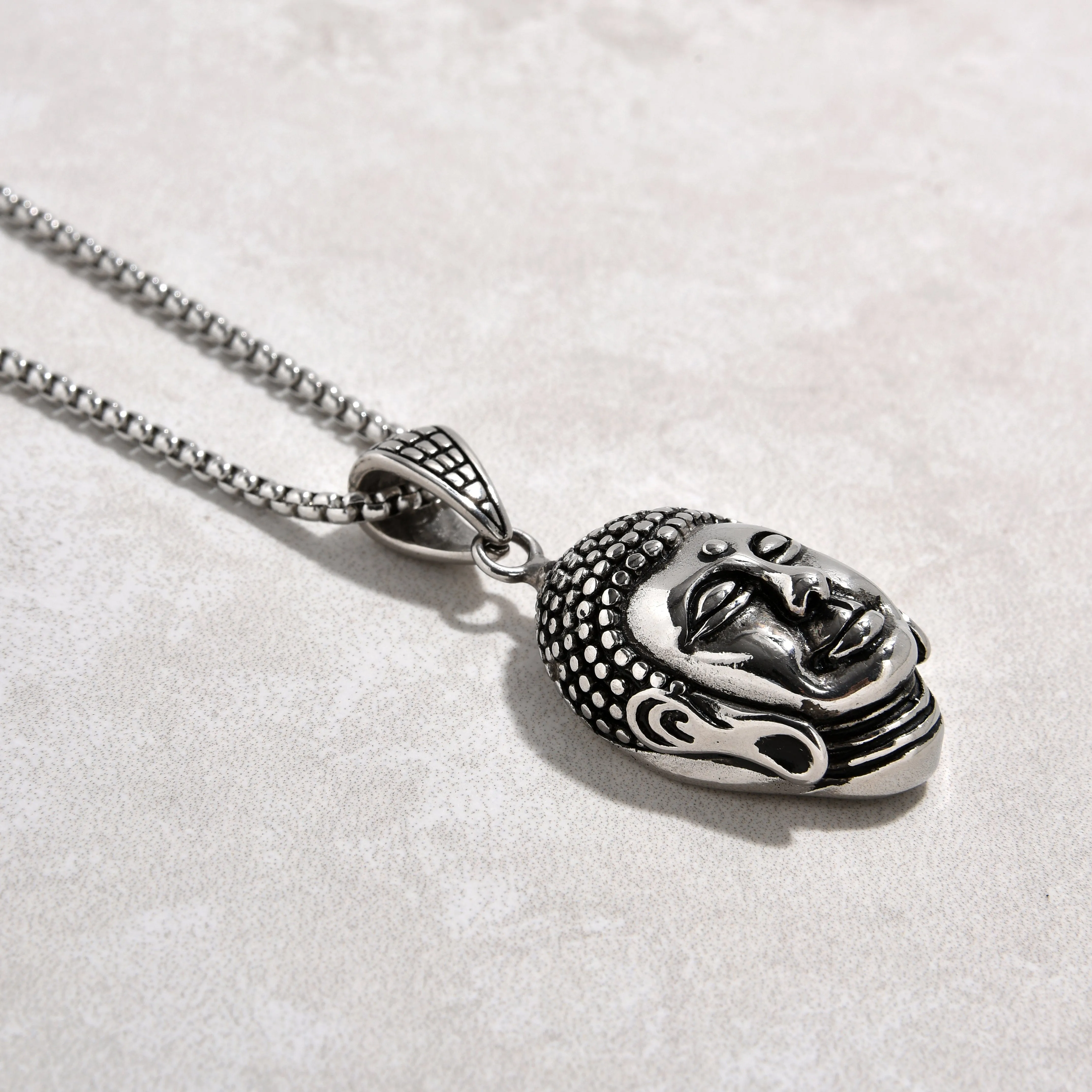 Silver Buddha Steel Hearts Necklace