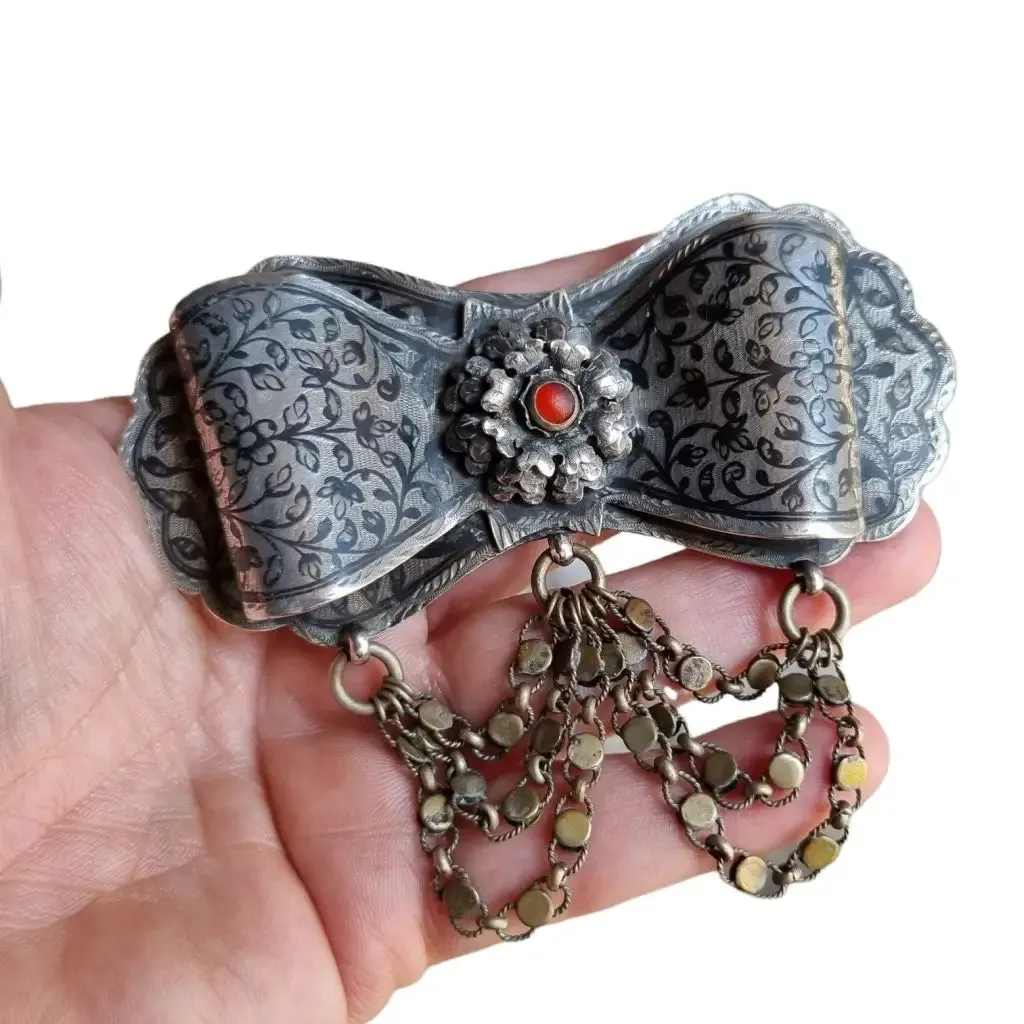Silver niello brooch, antique victorian jewelry, brooch collection.