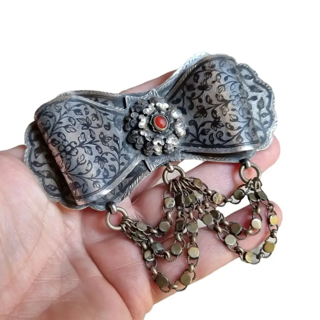 Silver niello brooch, antique victorian jewelry, brooch collection.