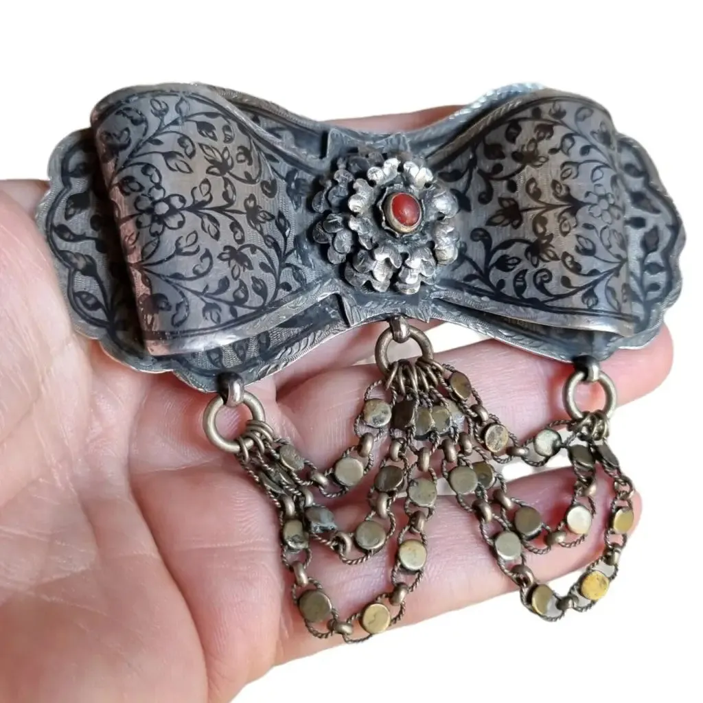 Silver niello brooch, antique victorian jewelry, brooch collection.