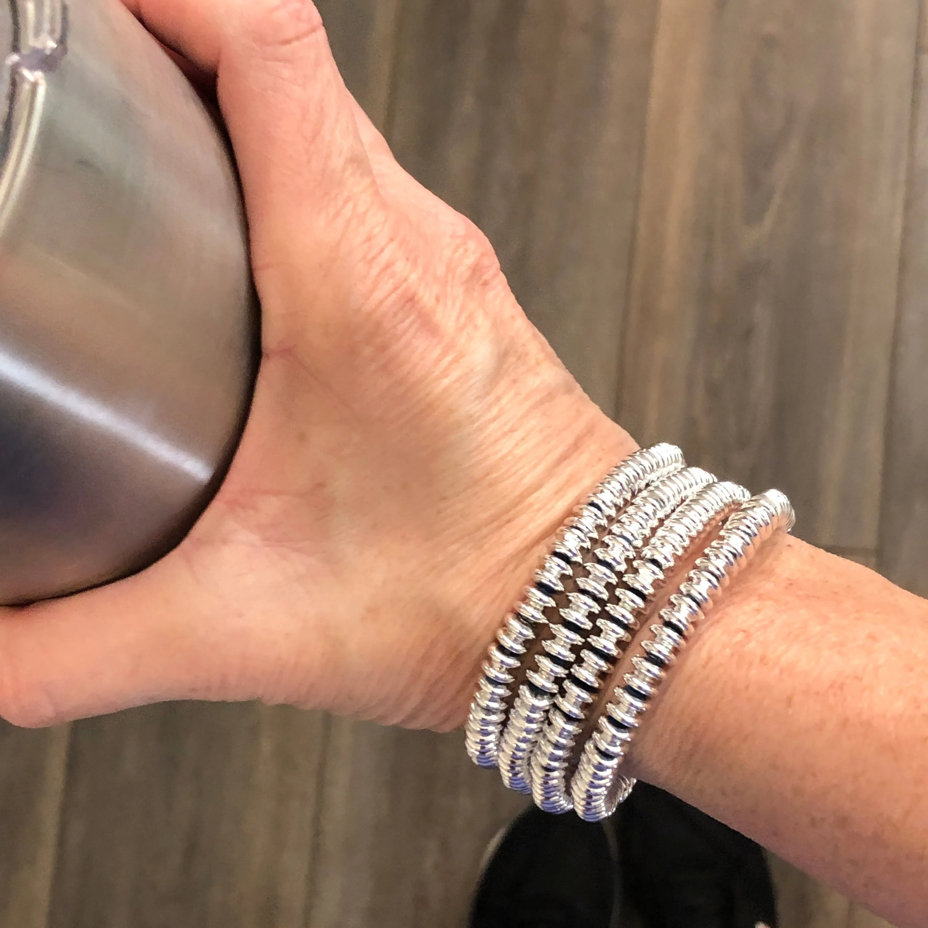 Silver Surfer Stack and Stretch Bracelet Set