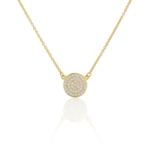 SN1004R-GL Women's Gold Plated Sterling Silver CZ Pave Disc Necklace