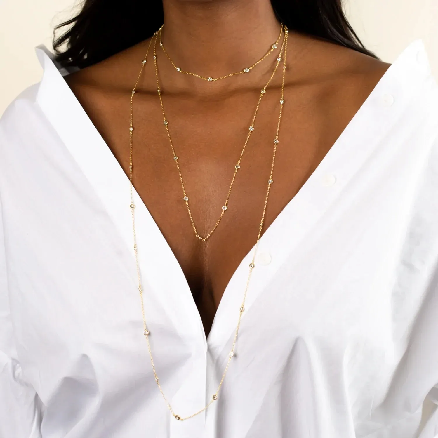 Sterling Silver & CZ Stone Yard Necklace
