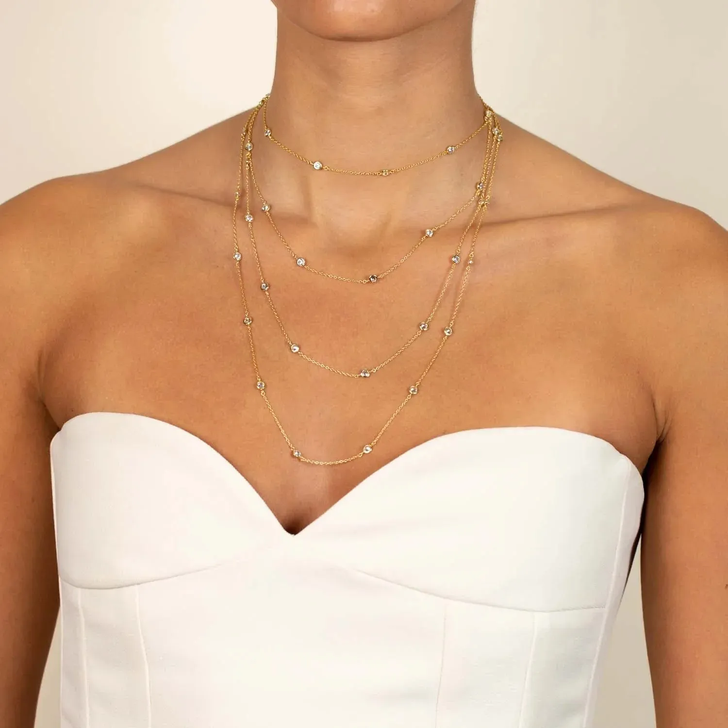 Sterling Silver & CZ Stone Yard Necklace