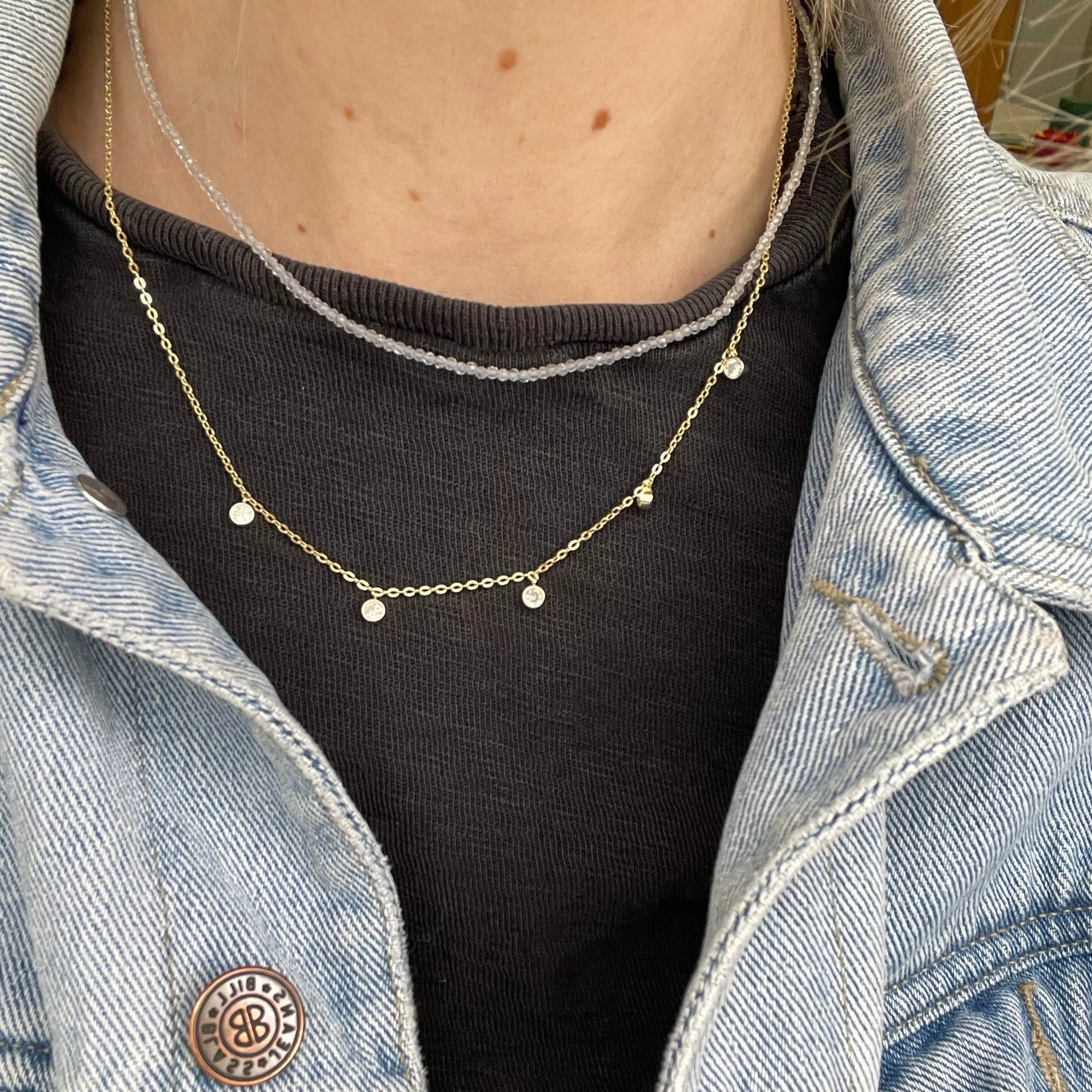 Sterling Silver Gold Plated CZ Drop Necklace