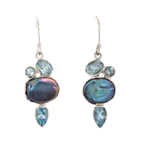 Sterling Silver Pearl Earrings with Blue Topaz