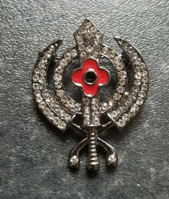 Stunning diamonte black affect sikh  singh kaur khalsa poppykhanda brooch pin