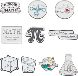 SUNNYCLUE 1 Box 10Pcs Science Pin Chemistry Brooch Bulk Black White Metal Alloy Enamel Cartoon Scientist Themed School Study Laboratory Bottle Lapel Pin for Bag Clothes Hat Decor Party Gifts Supplies