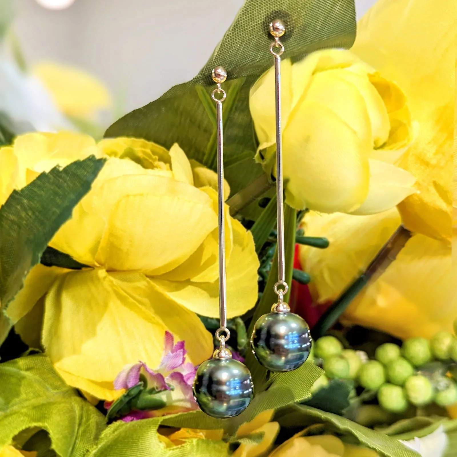 Tahitian Pearl Long Drop Earrings