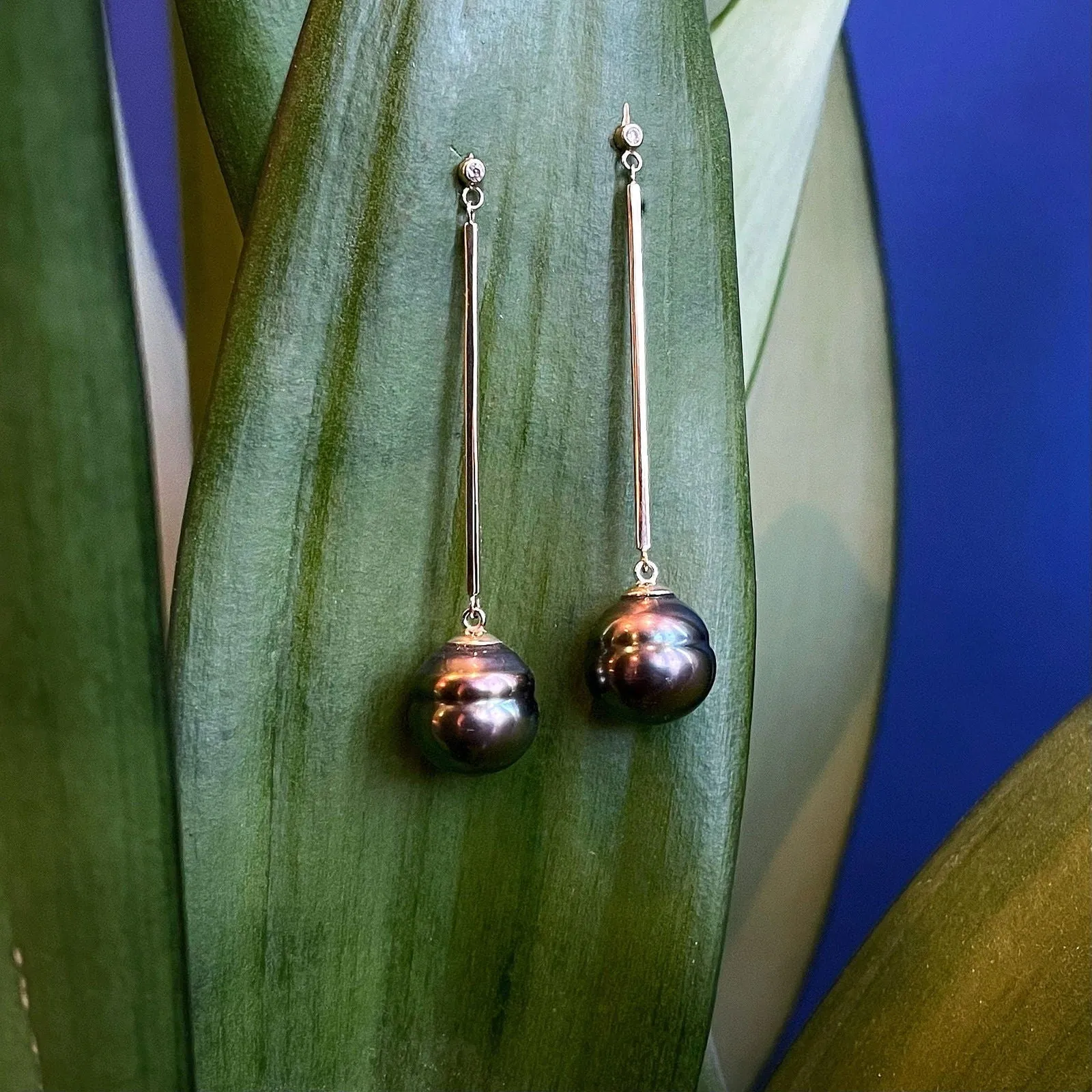 Tahitian Pearl Long Drop Earrings