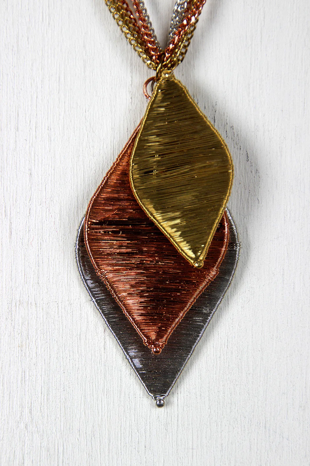 Trinity Wire Wrap Leaf Necklace
