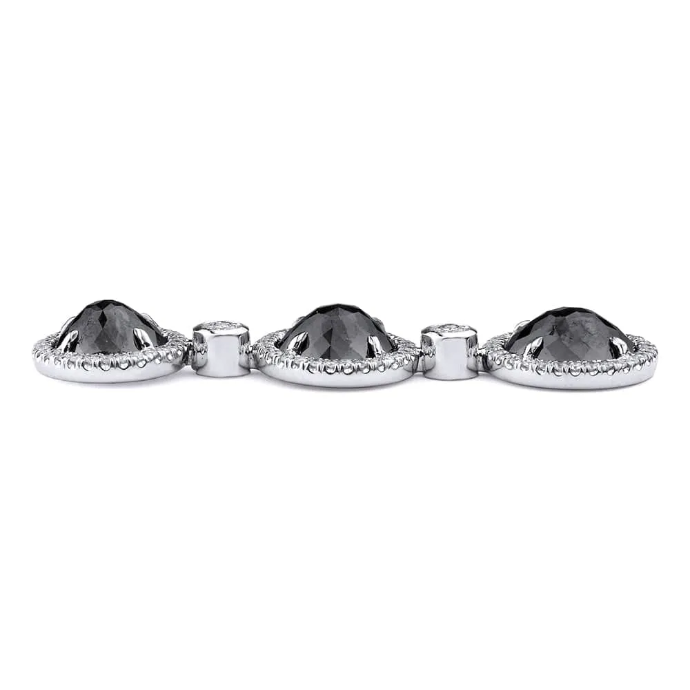 Triple Drop Round Black Diamond Earrings