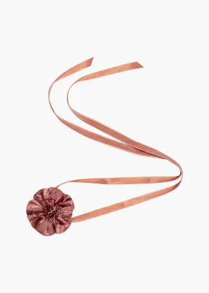 Velvet Posy Ribbon Tie -- Antique Rose