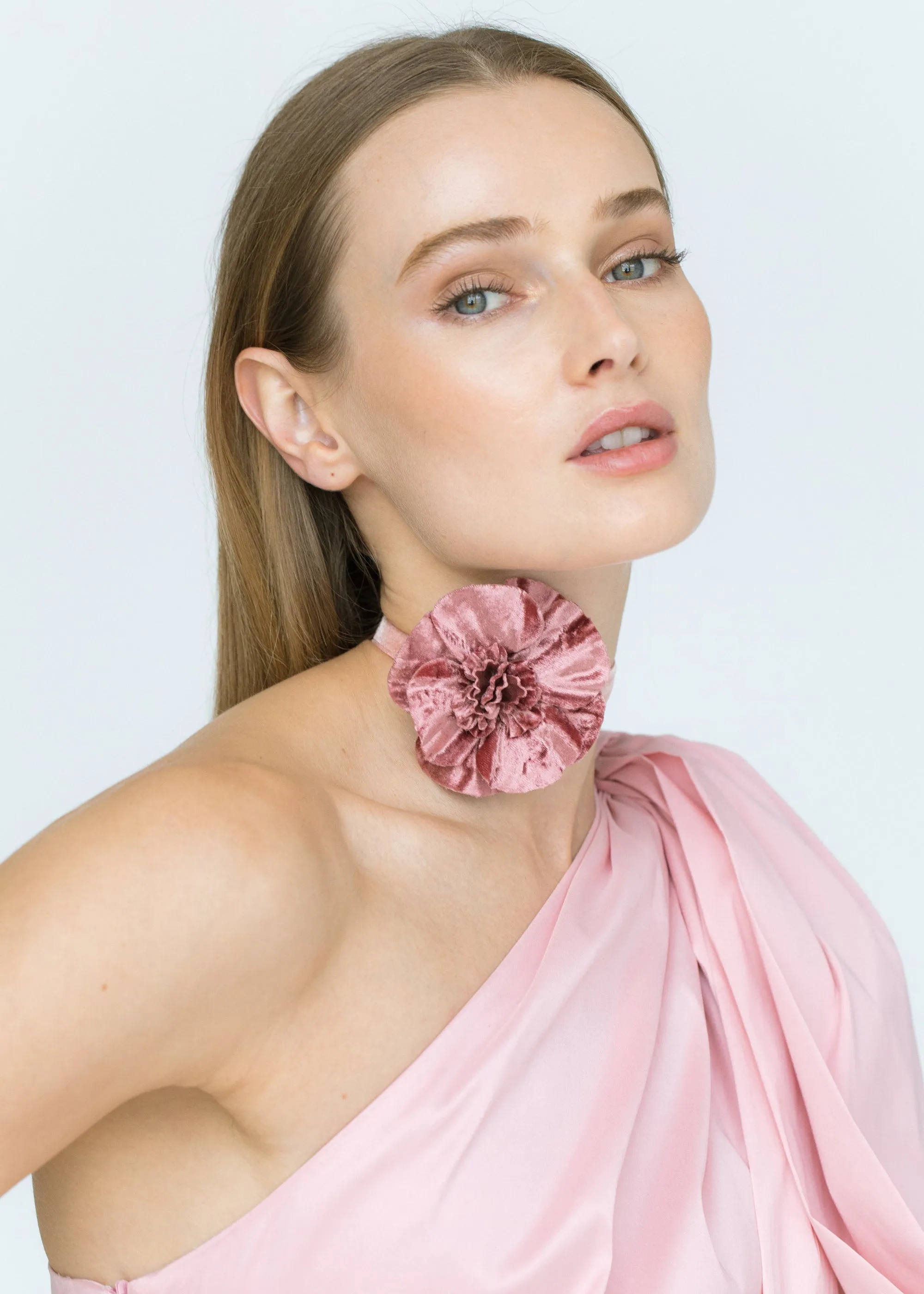 Velvet Posy Ribbon Tie -- Antique Rose