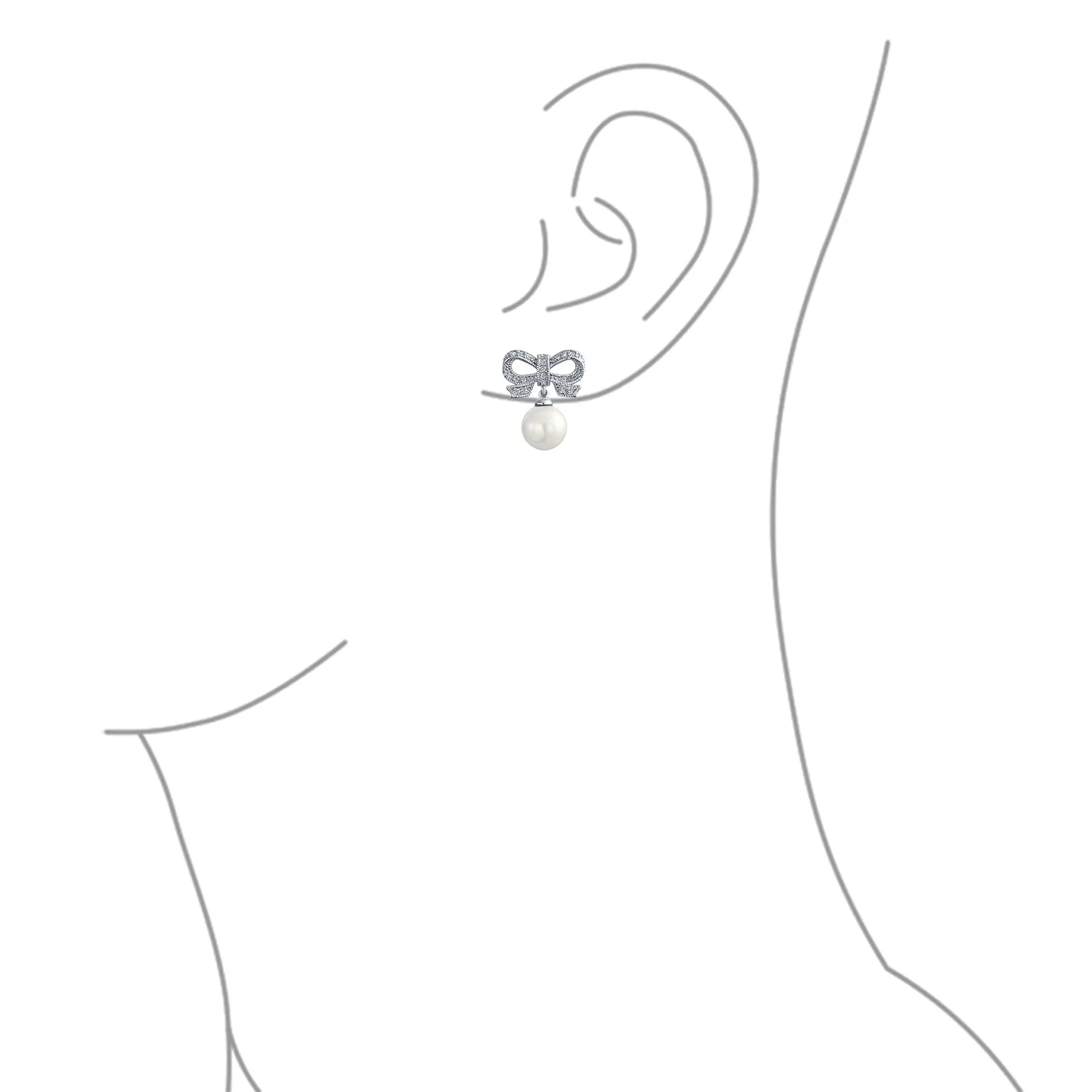 Victorian Dangle Chandelier Earrings with Ribbon CZ and Simulated Pearl Bow
