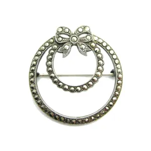 Vintage 1930s Art Deco Silver Marcasite Circle Brooch