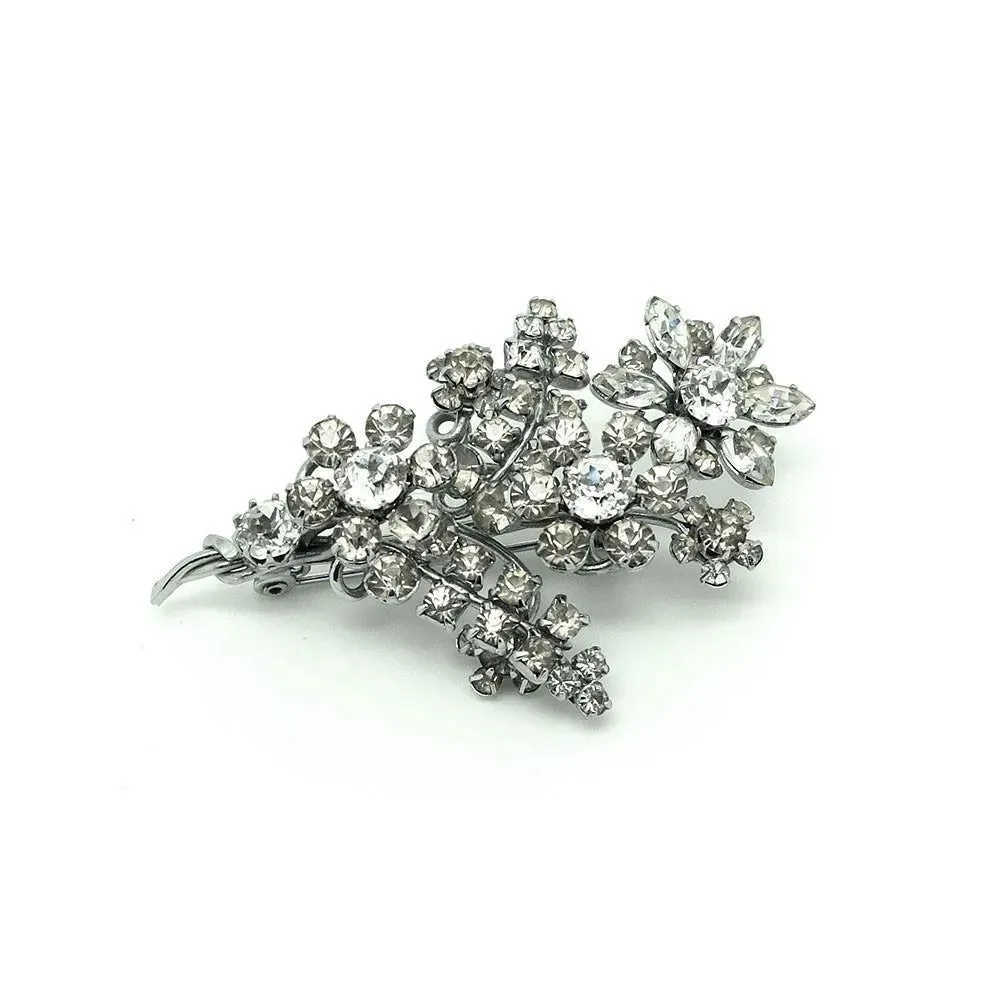Vintage 1950's Diamante Flower Spray Brooch